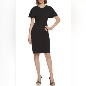 Calvin Klein Black Midi Dress with Flutter Sleeves